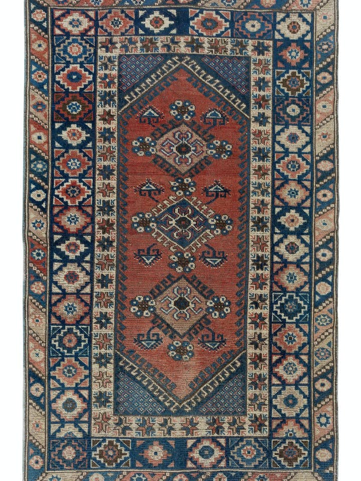 Alfombra turca colorida vintage hecha a mano de 4x6 pies con medallones para venta al por mayor de Rug Specialist LLC.