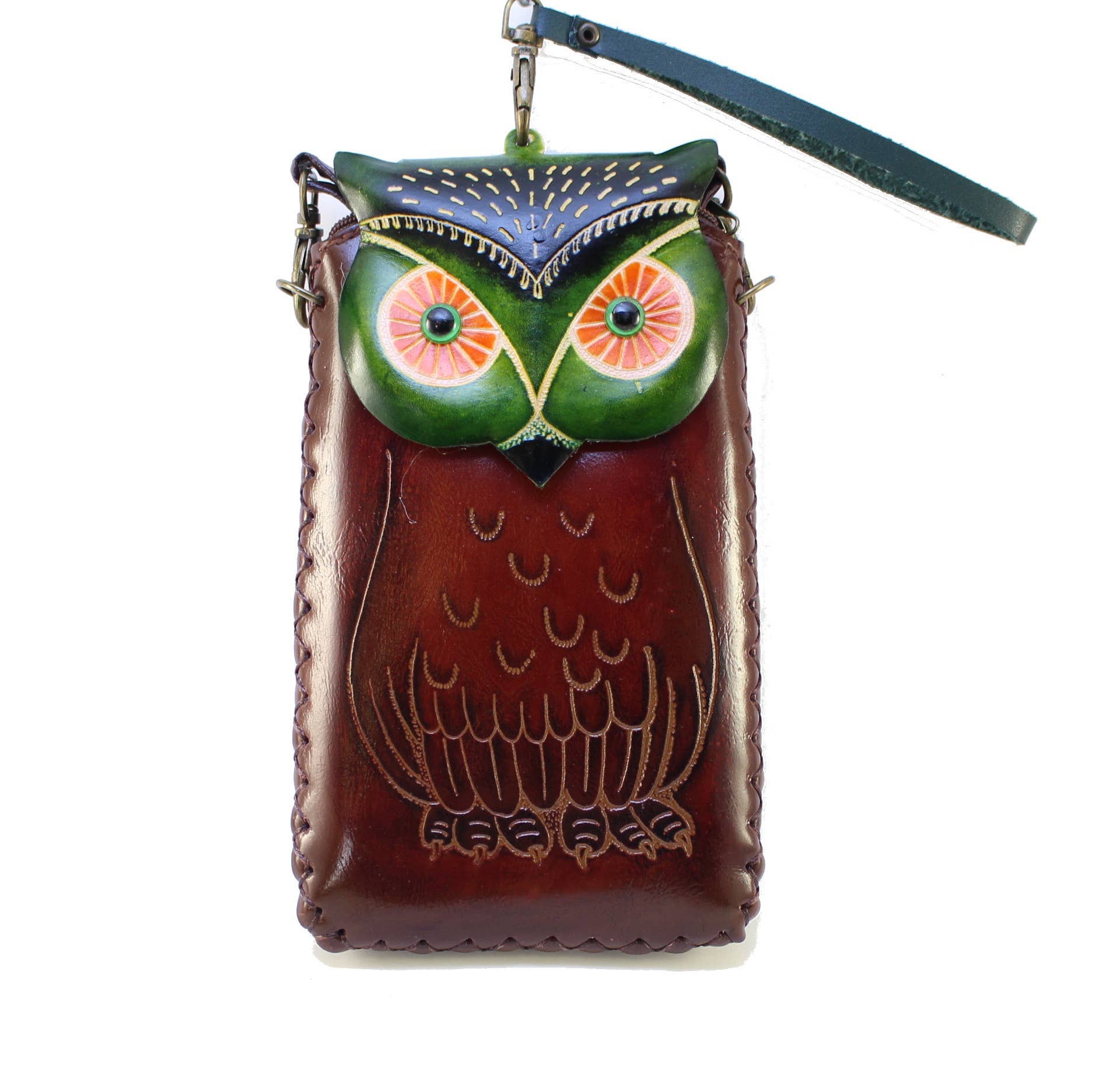 Sunflower Handmade leather inc – Bolsa de telefone - Mulher por atacado – Capa de telemóvel em couro artesanal de coruja3