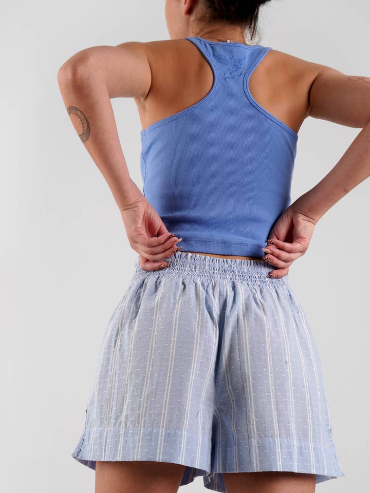 Glacier Blå Lomandra stribede etisk-bomuld pyjamasshorts - Glacier Blue for engroshandel på Faire0