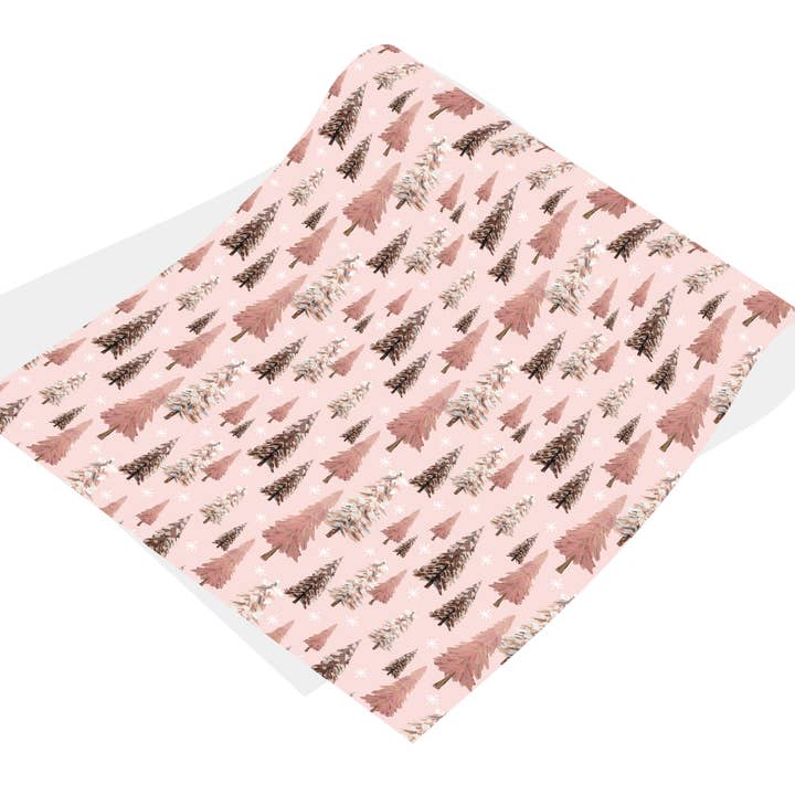 Stesha Wrapt - Vente Feuille de papier cadeau - Papier cadeau de Noël aux sapins roses1