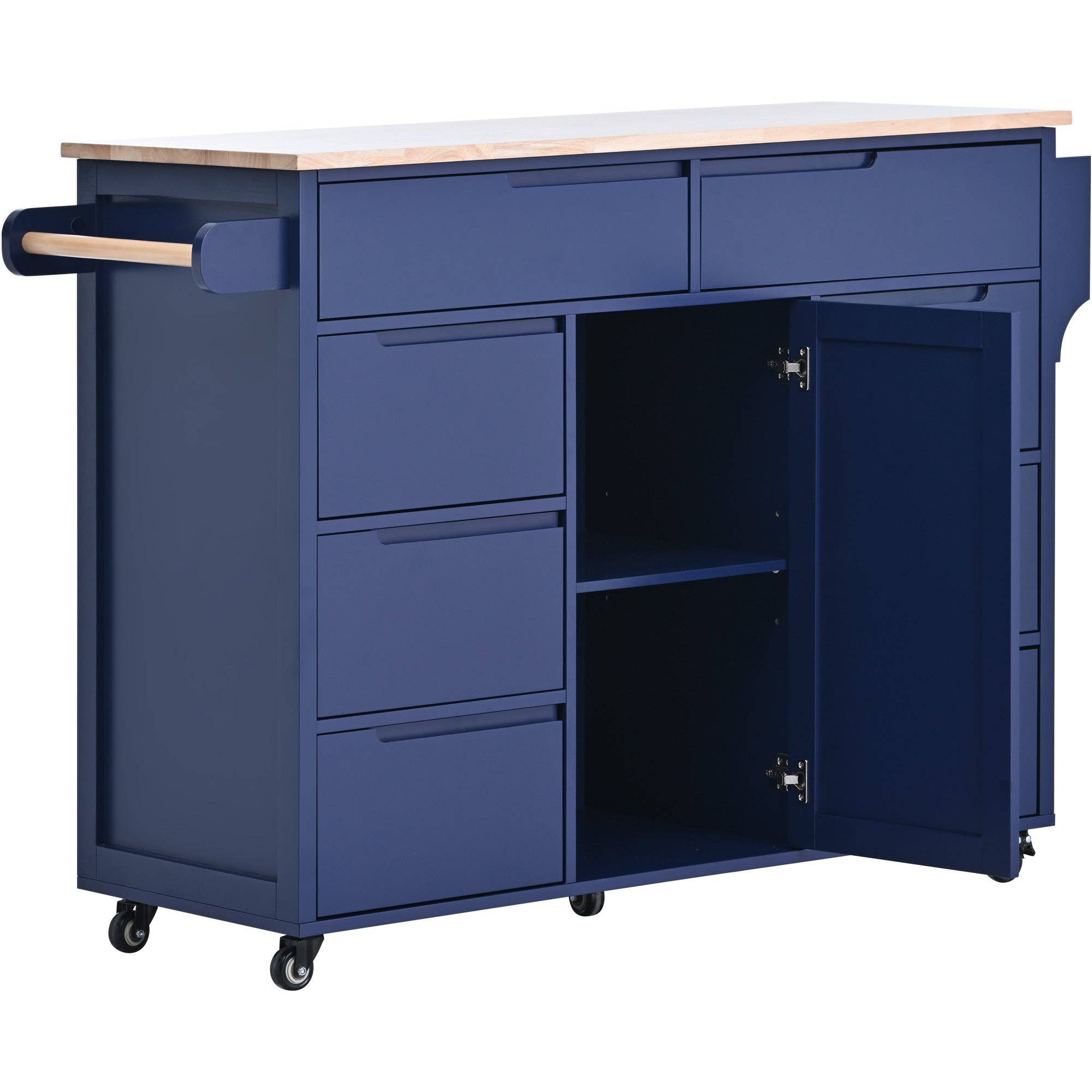 39F Inc. - Wholesale Kitchen Storage/Organizer - 53" Dark Blue Kitchen Island Cart with 8 Drawers & Wood 10