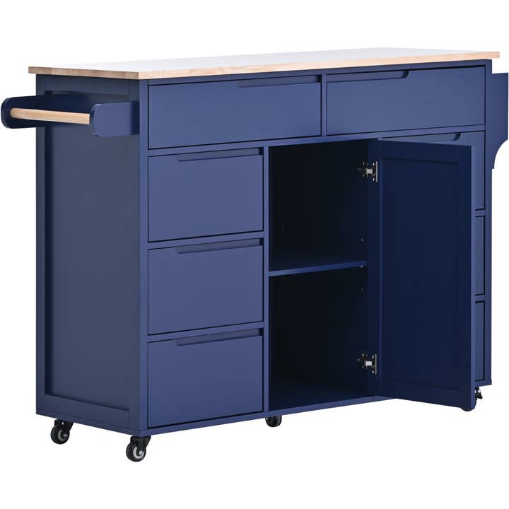 39F Inc. - Wholesale Kitchen Storage/Organizer - 53" Dark Blue Kitchen Island Cart with 8 Drawers & Wood 10
