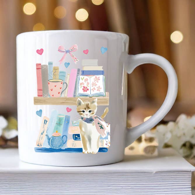 Ceramic mug The Cat and the Novels in Bloom for wholesale by Les Moonettes