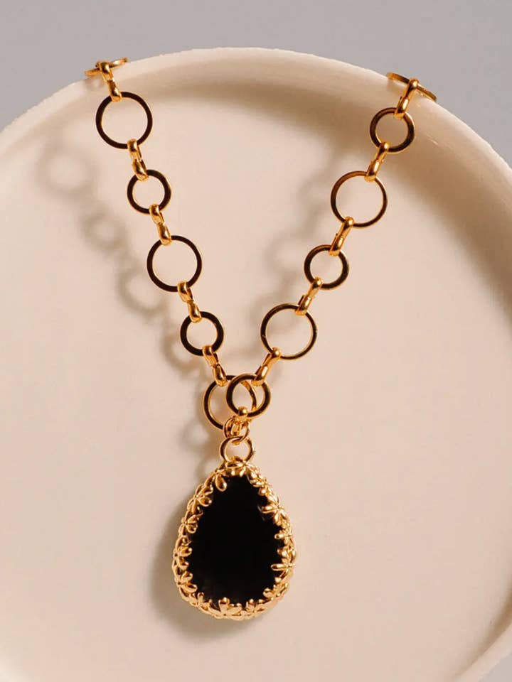 Collar de acero inoxidable con piedra natural for wholesale by PHOEBE´S