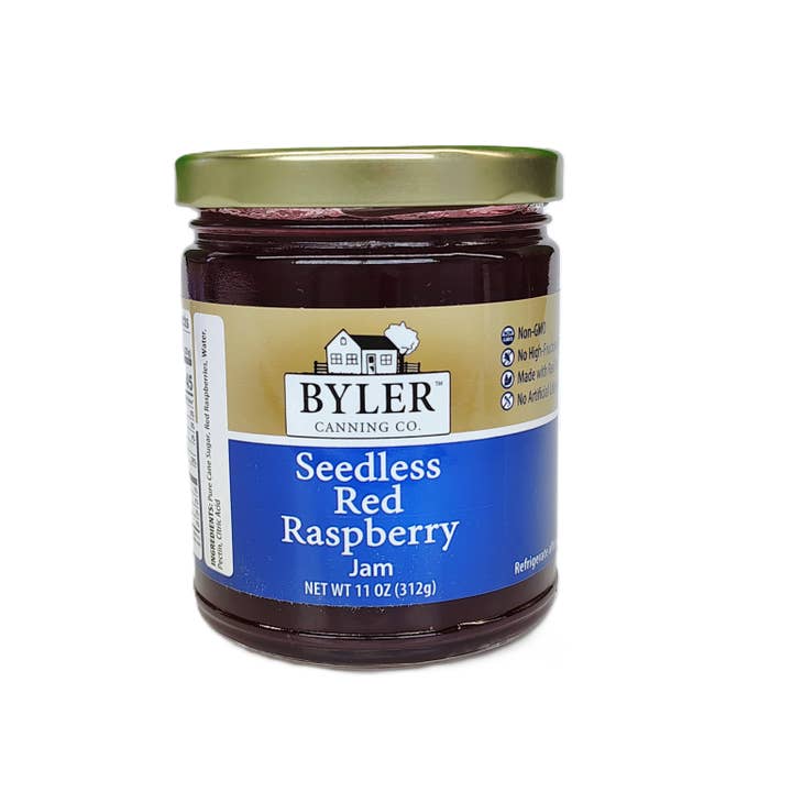 Byler's Kernlose Rote Himbeermarmelade, 311g für den Großhandel von Byler Canning Co.