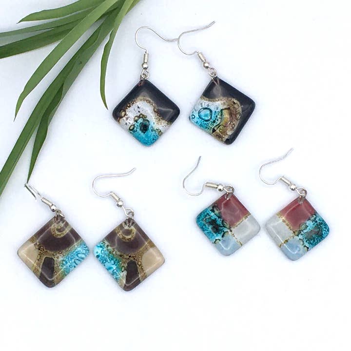 Diamond Glass Earrings for wholesale by Women of the Cloud Forest