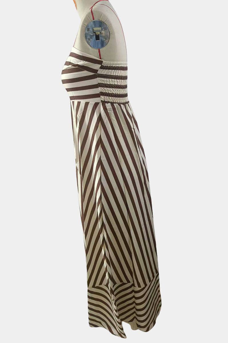 BROWN Strapless Striped Maxi Dress for wholesale on Faire5