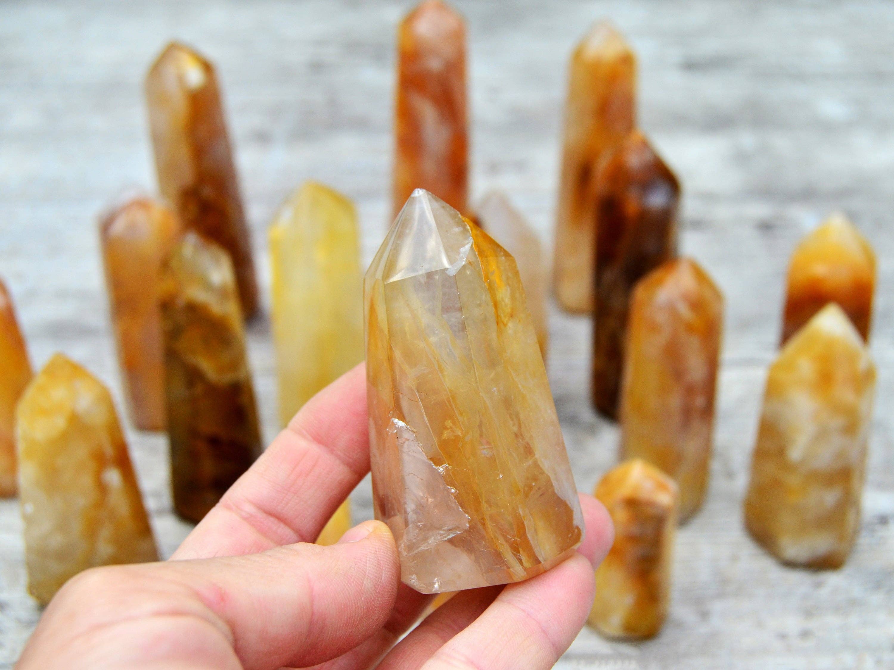 Kaia & Crystals - Wholesale Spiritual Stone/Crystal - Golden Healer Quartz Tower (6-10 Pcs) 1 Kg Yellow Hematoid1