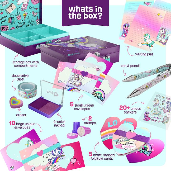 Dan&Darci – Großhandel Briefpapier-/Postkarten-Set – Briefpapier-Set mit Einhornmotiv
