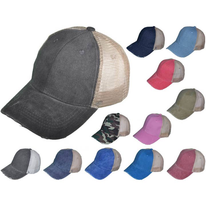 Buck Wholesale - Wholesale Trucker Hat - Unisex - Vintage Mesh Trucker Hats - BK Caps Low Profile Structured