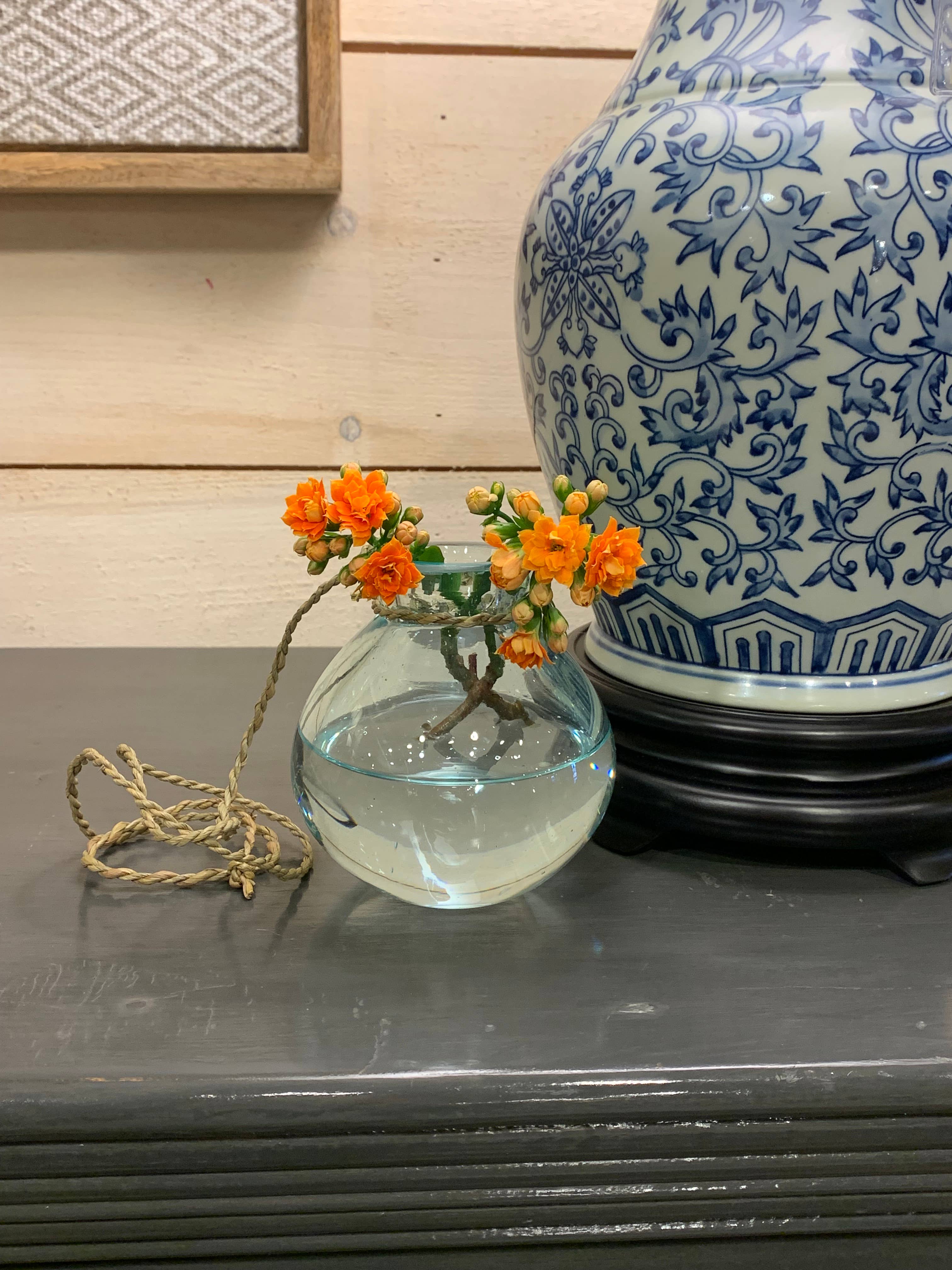 Asia West - Wholesale Hanging Planter - Glass Vase/Round Pot -Hanging with Natural Twine (4/4/4")4