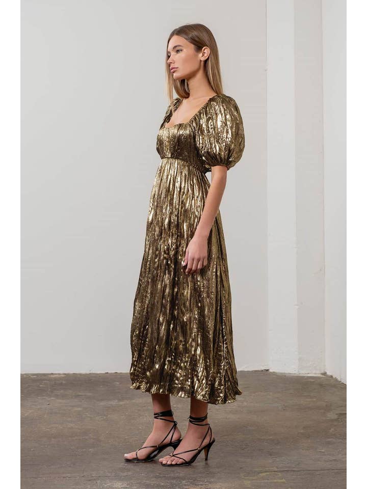 PUFF SLEEVE GOLD STUD MAXI DRESS for wholesale on Faire