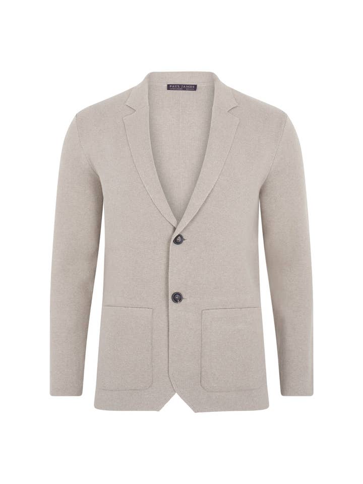 Paul James Knitwear – Engroshandel Blazer - Herre – Herre mellemvægts bomuldsdekonstrueret strikket blazer