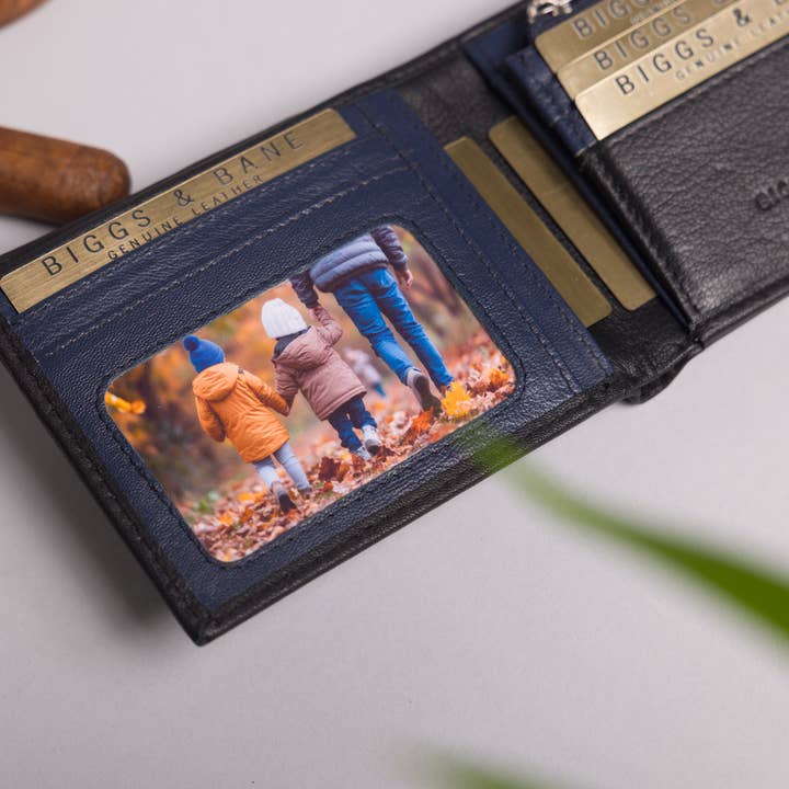 Redbrick - Wholesale Wallet - Men's - Biggs & Bane Men's Bifold Black & Navy Leather Wallet With Large Zip Coin Pocket