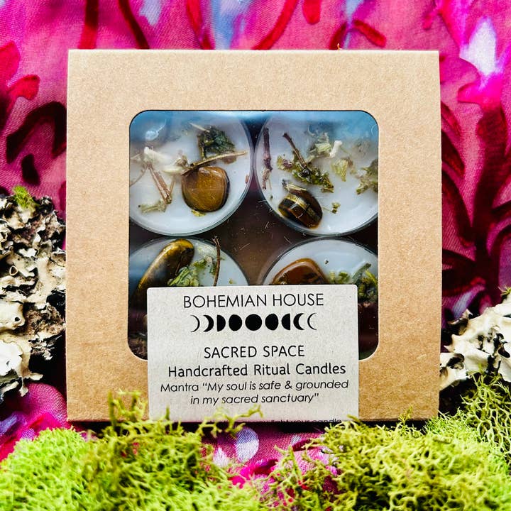 Sacred Space Ritual Tealight Candle Set/4 for wholesale by Bohemian House