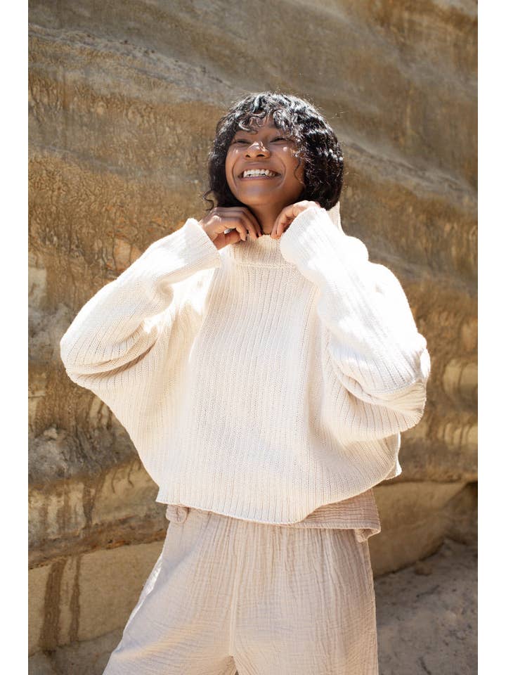 Honest Cotton - Wholesale Knit Sweater - Women's - Mock Neck Crop Sweater | Cotton Knit