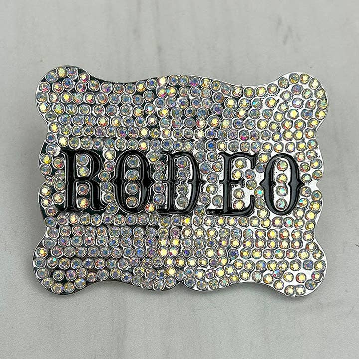 BLT250120-01 Silver metal with clear AB crystal REDEO Belt Buckle for wholesale by Western Elite Jewelry