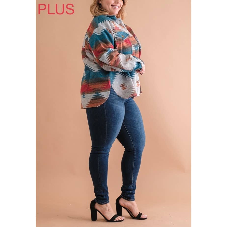 Coloring You – Engroshandel Skjortejakke/shacket – til kvinder – TRIBAL AZTEC MØNSTER KNAP NED SHACKET8