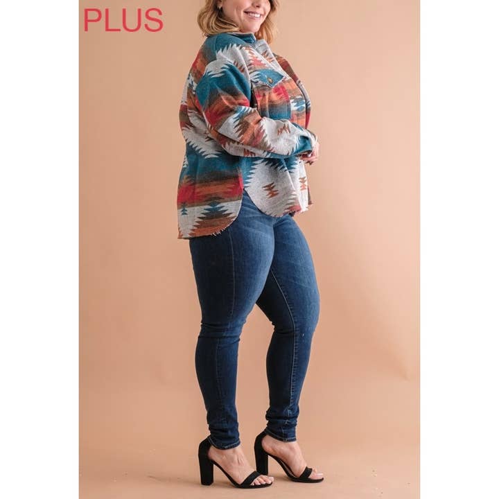 Coloring You – Engroshandel Skjortejakke/shacket – til kvinder – TRIBAL AZTEC MØNSTER KNAP NED SHACKET8