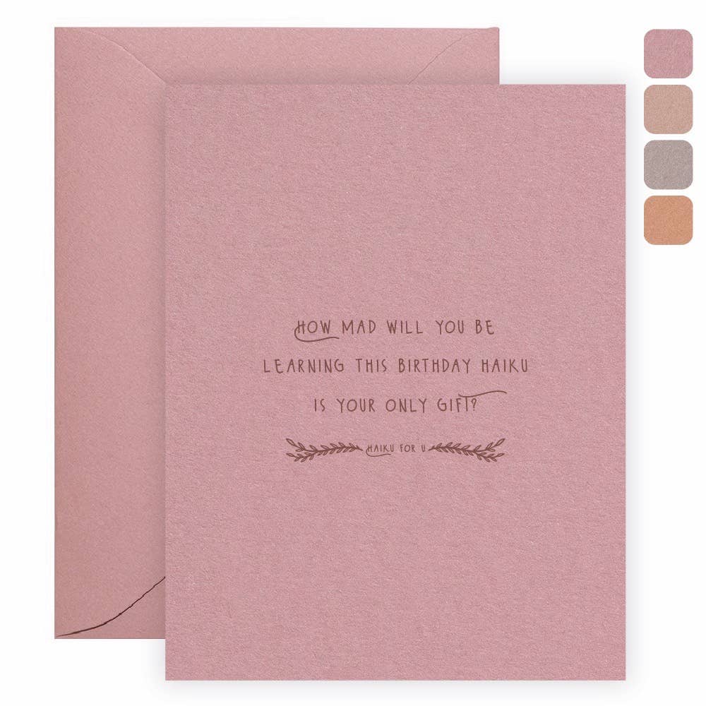 Letterpress Jess - Wholesale Birthday Card - Haiku for U Only Gift Birthday Letterpress Card0