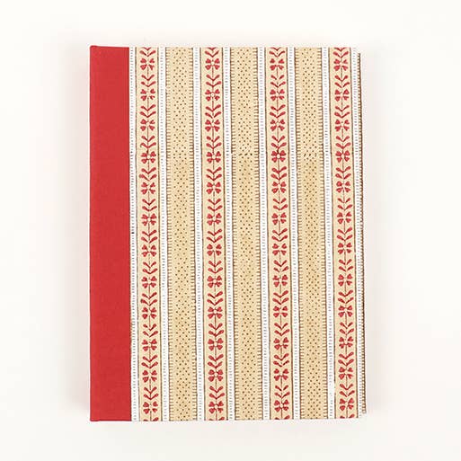 BLOCK PRINTED EXPOSED BINDING JOURNAL FLORAL STRIPE OCHRE for wholesale by Craft Boat