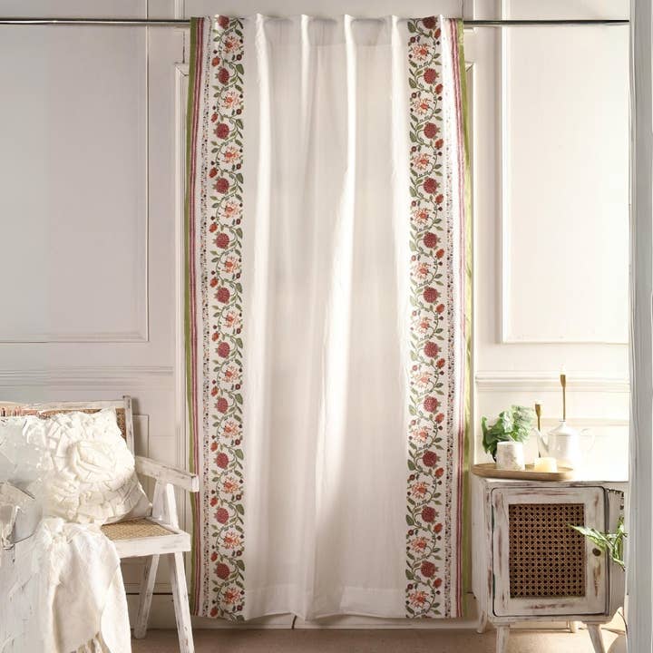 Cotton Window And Door Curtains With Hand Block Printed Floral Pattern Border | 5 / 7 ft| Handmade In India and other Purchase Wholesale drapes. Free Returns & Net 60 Terms on Faire trending on Faire.