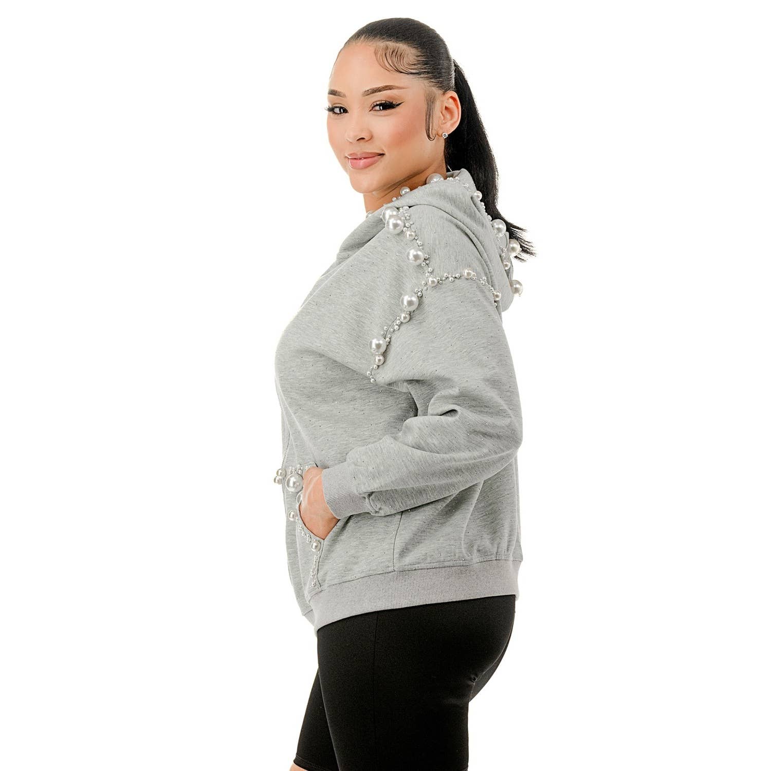 DORCAS - Wholesale Jacket - Women's - Big Pearls Zip Up Hoodie2
