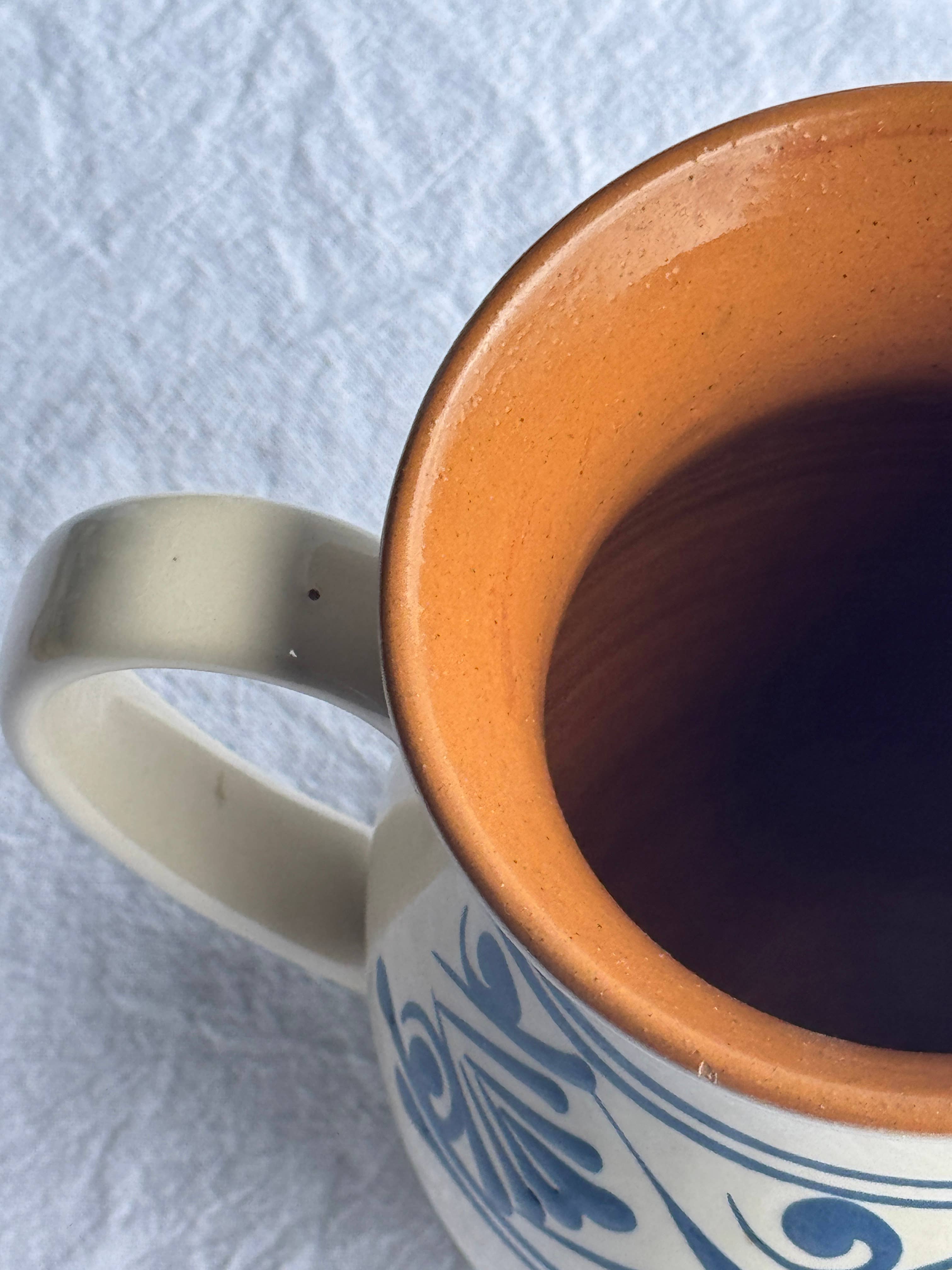 Office Objets - Wholesale Pitcher - Vintage white pitcher with stylized blue vegetal frieze H17.52