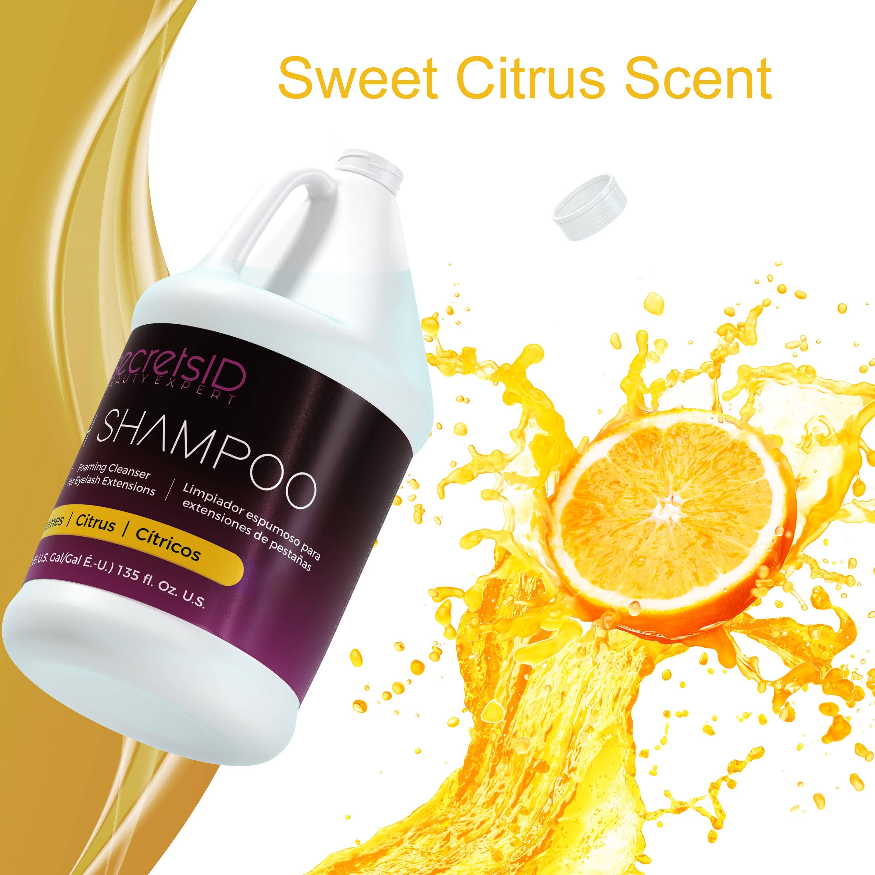 SecretsID - Wholesale Eyelash/Brow Serum - Foaming Lash Shampoo Bulk 1 Gallon Size - Citrus Scent3