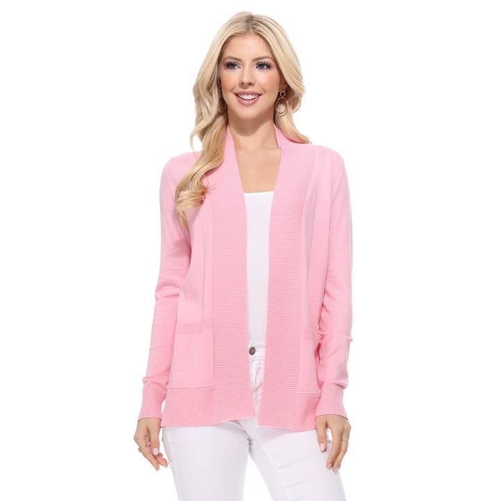 Mak - Wholesale Cardigan - Women's - Long Sleeve Open Front Knit Shrug w/ Pocket Cardigan MK8558Y25