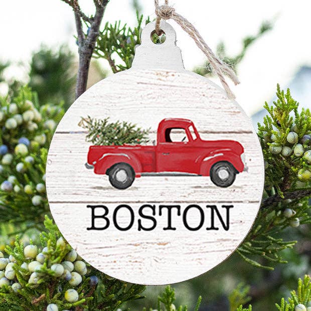 Ornement personnalisé en forme d'ampoule de camion en forme d'arbre de Noël pour la vente par Rustic Marlin