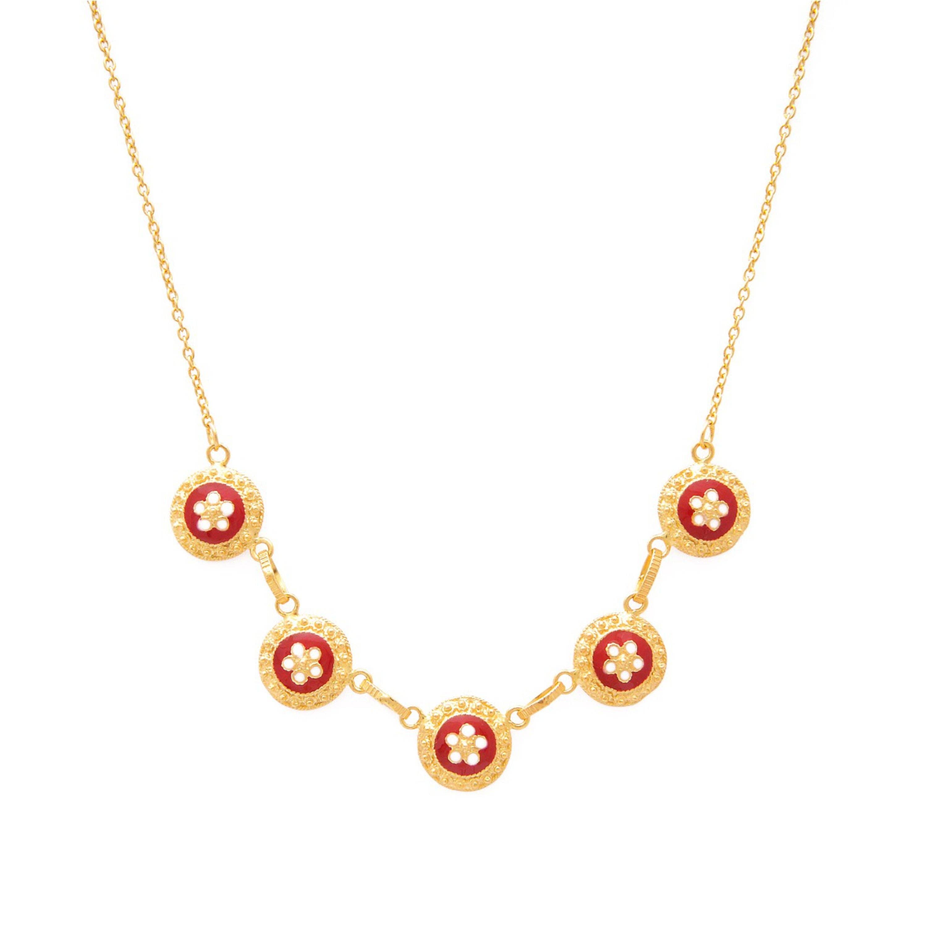 PORTUGAL JEWELS - Wholesale Pendant/Charm Necklace - Necklace 5 Red Caramujos in Gold Plated Silver0