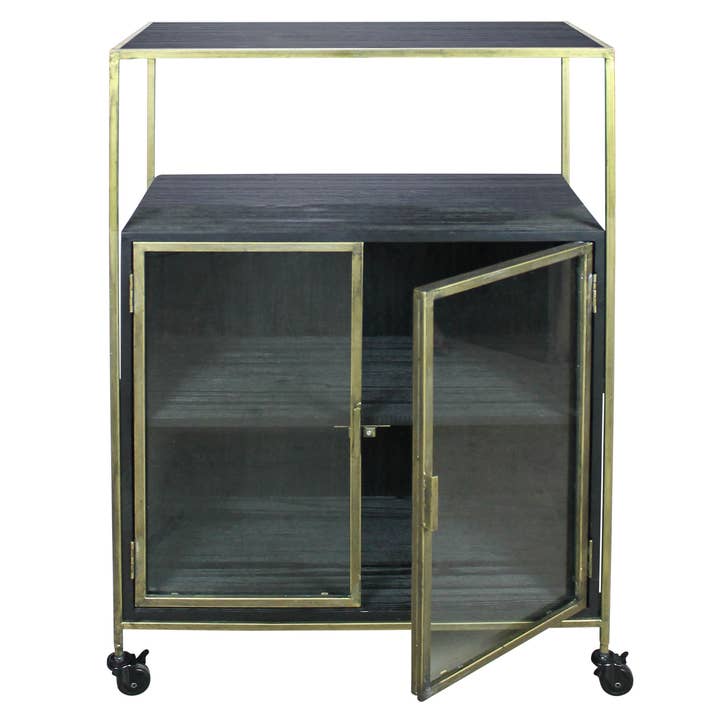 HomArt - Wholesale Bar Cart - Hendrik Rolling Cart, Wood & Brass1