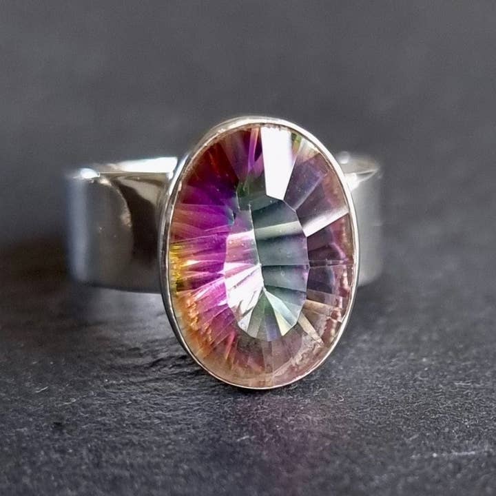 Anillo de Topacio Místico Ovalado de Banda Ancha | Plata de Ley 925, R87 para venta al por mayor de Mistry Gems