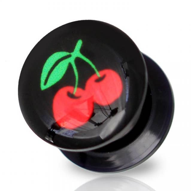 PLUGUE DE AJUSTE DE PARAFUSO ACRÍLICO PRETO COM IMPRESSÃO CEREJA VERMELHA por atacado de CRAVE