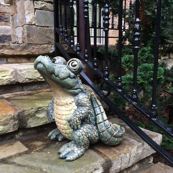 Green Standing Gator Alligator Garden Statue for wholesale on Faire