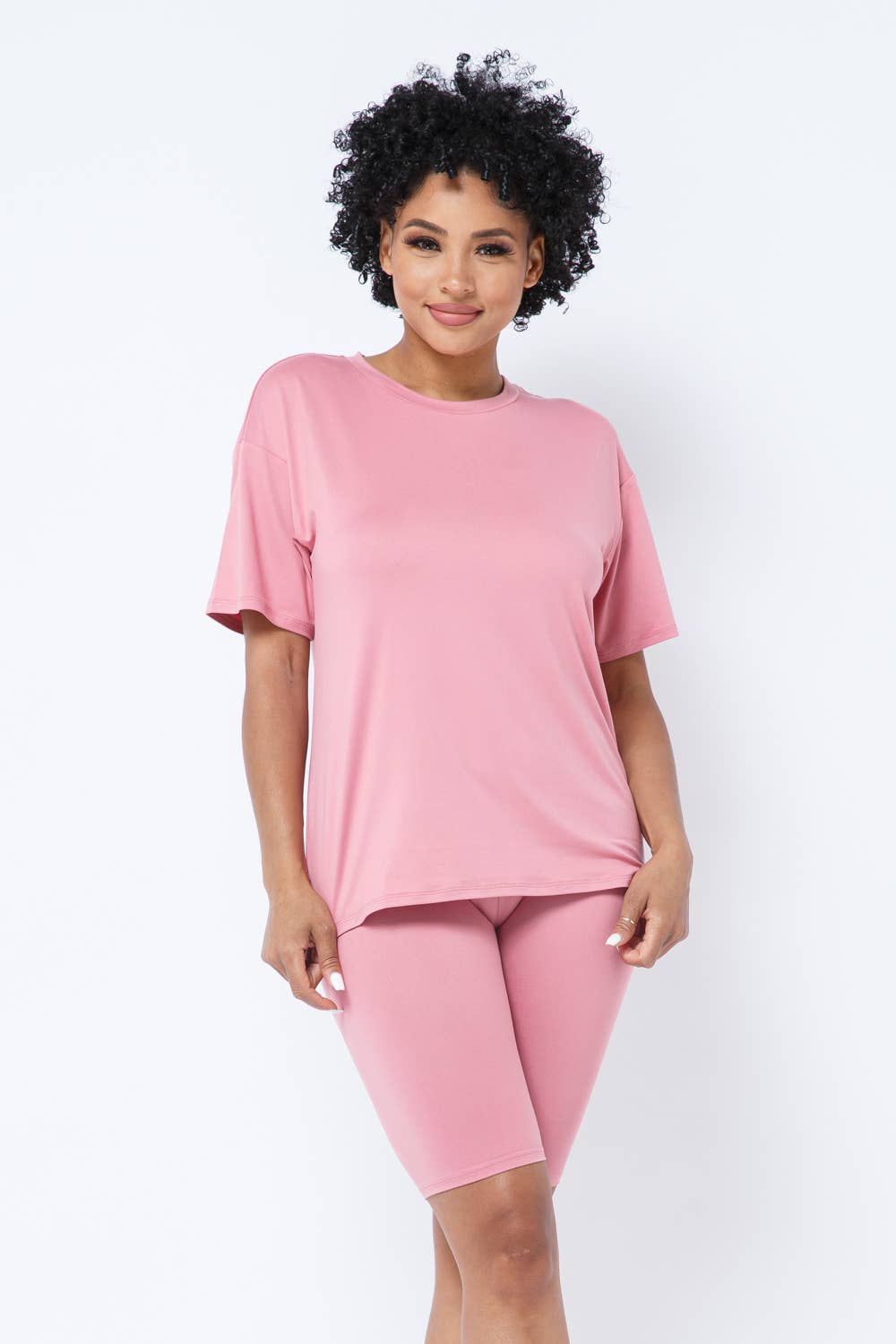 Julia by LoveJ - Vendita all'ingrosso Completo loungewear - Donna - Set di pantaloncini da bici con scollo tondo spazzolato22