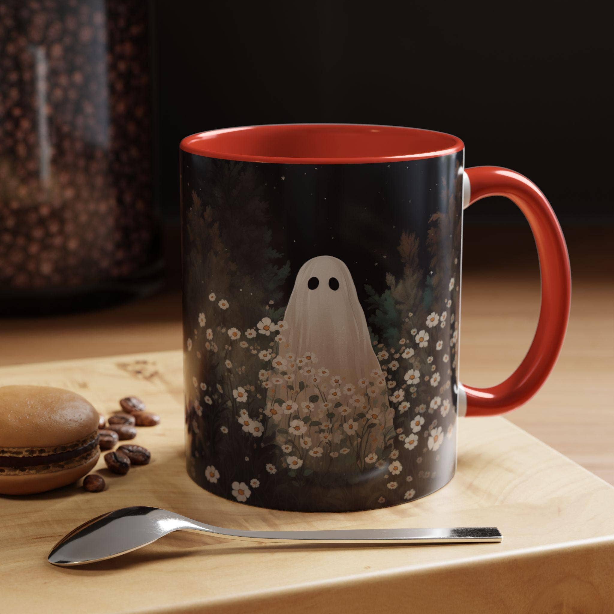 NVC Ecommerce LLC - Wholesale Coffee Mug - Whimsical Ghost Floral Coffee Mug, Spooky Halloween Mug1