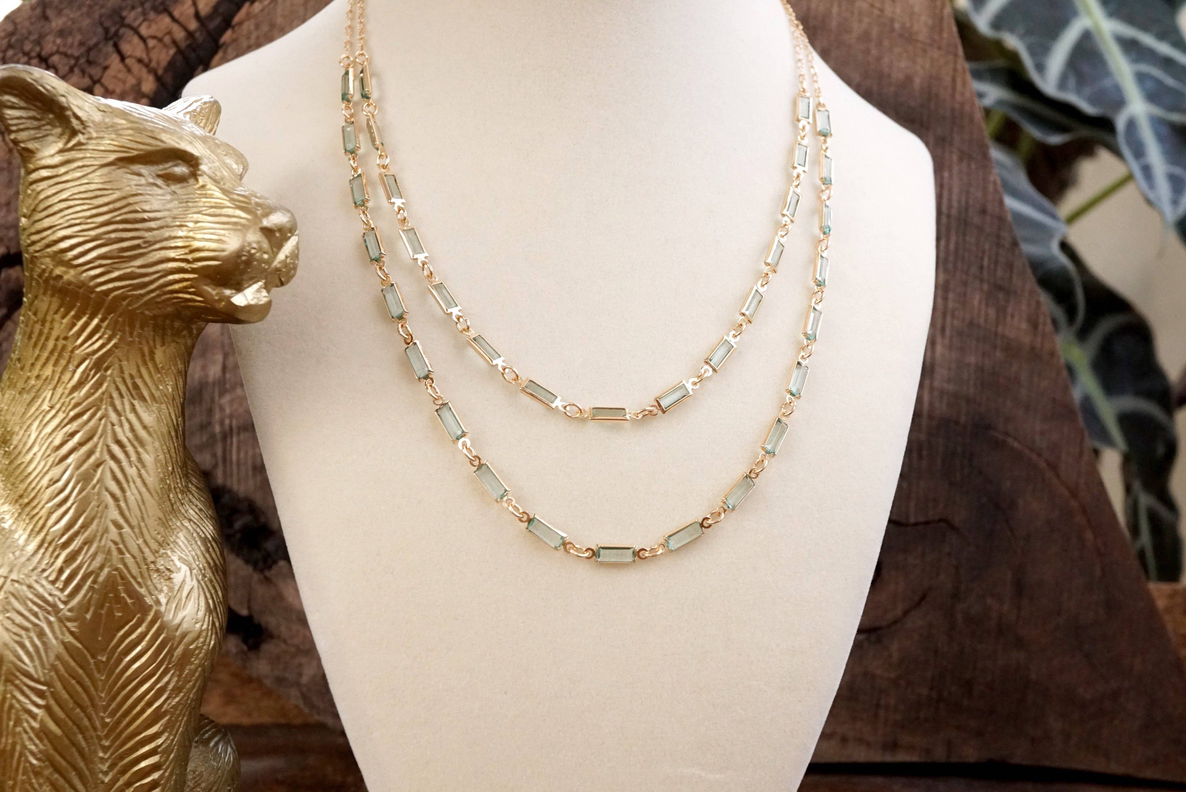 PennyLine inc - Wholesale Link & Chain Necklace - Twice the Sparkle – Double Layer Baguette Crystal Necklace in Gold Tone6