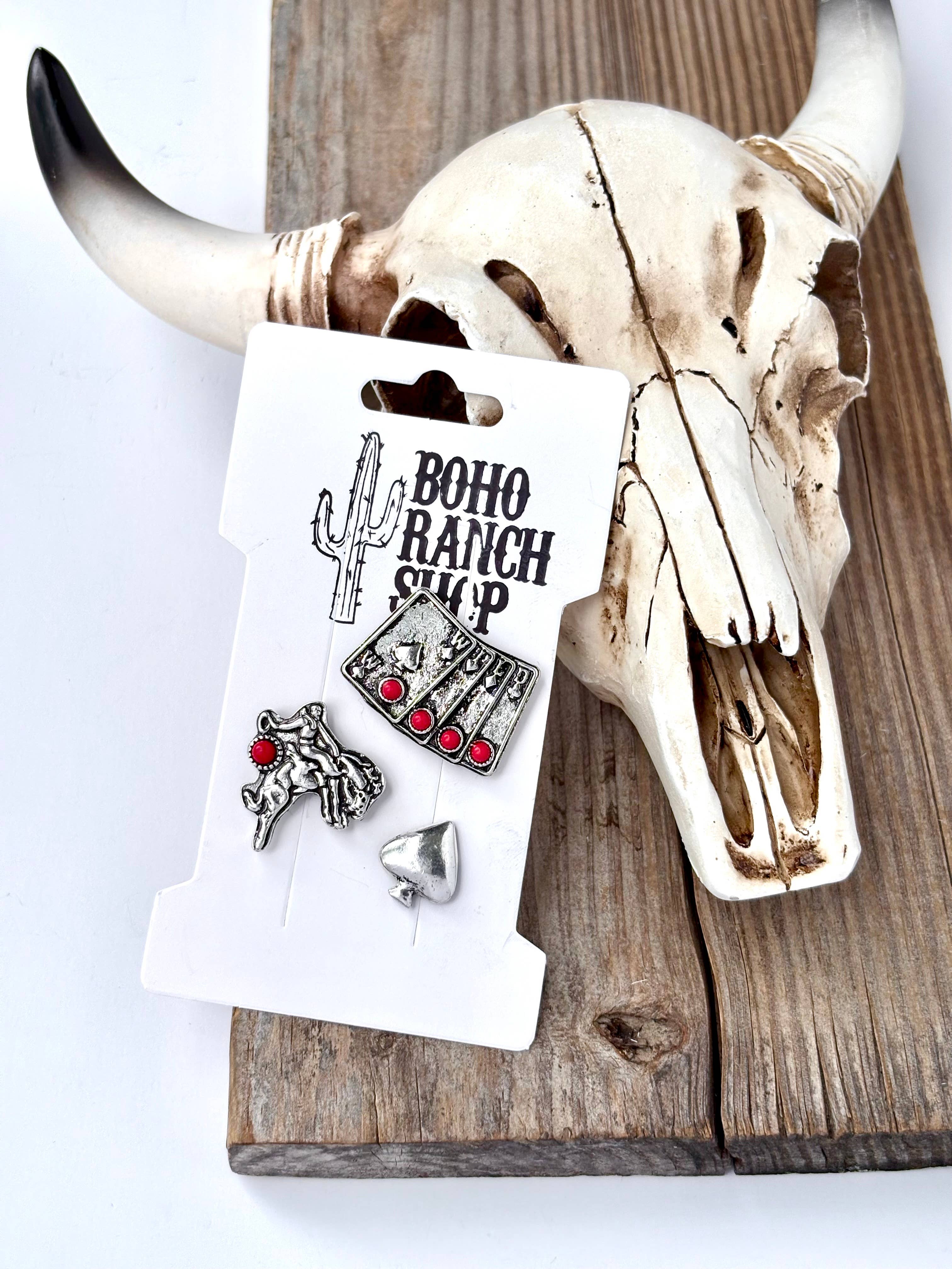 Boho Ranch Shop - Vente Accessoire pour chapeau – femme - Ensemble de 3 épingles magnétiques pour chapeau western - thème jeu de hasard de Vegas5