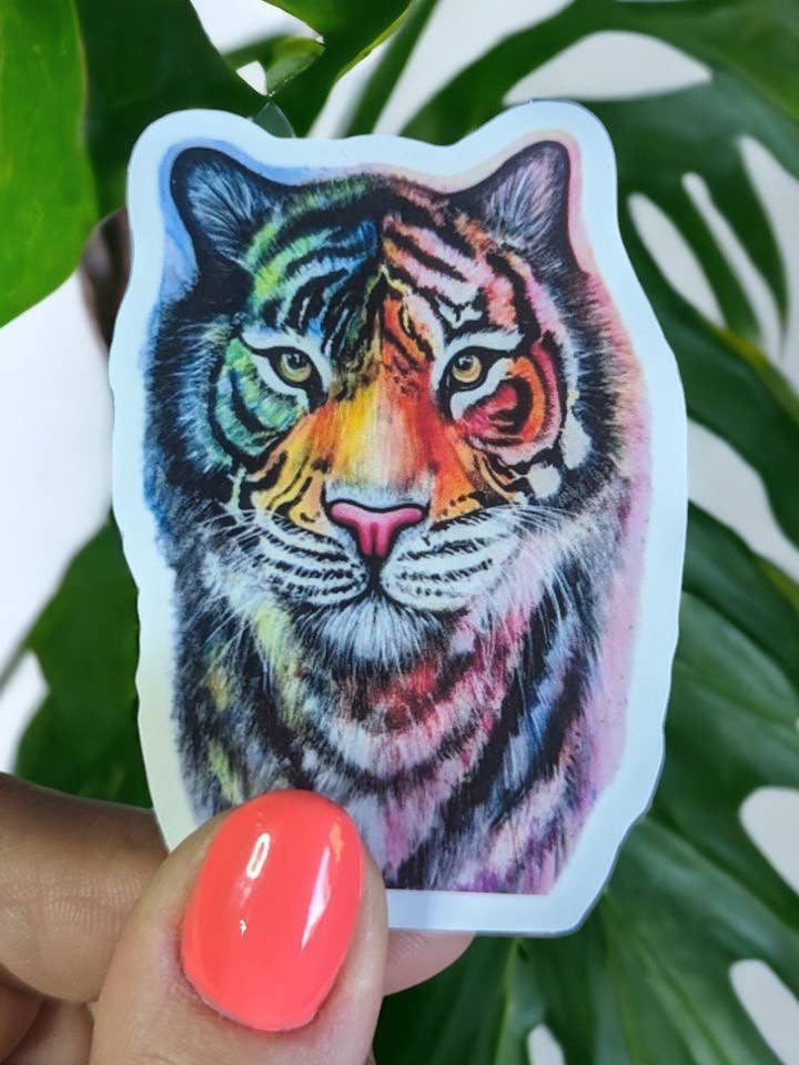 Rainbow Tiger Weatherproof Scratch-Resistant Decal for wholesale by Christina-Jane Norquay Art