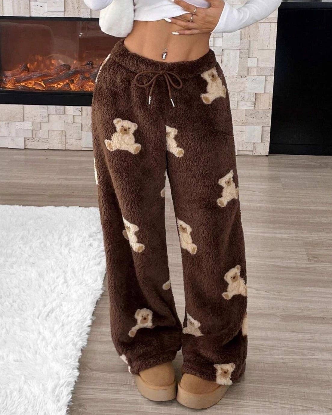 Rosa Clothing - Wholesale Pants - Women's - Casual Bear Pattern Winter Furry Pants0