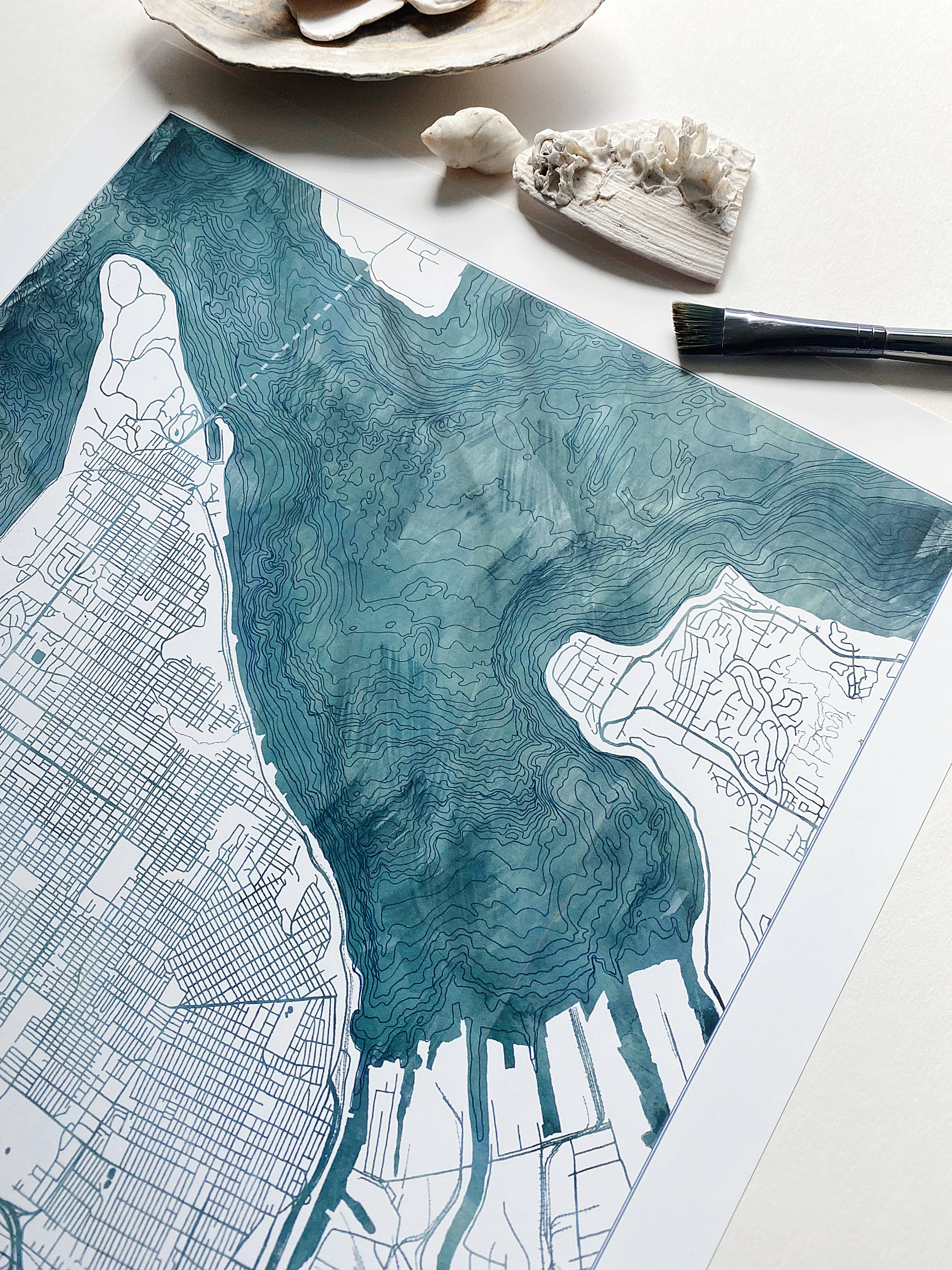 Turn-of-the-Centuries - Wholesale Art Print - Tacoma Washington Water Map-drawing PRINT1