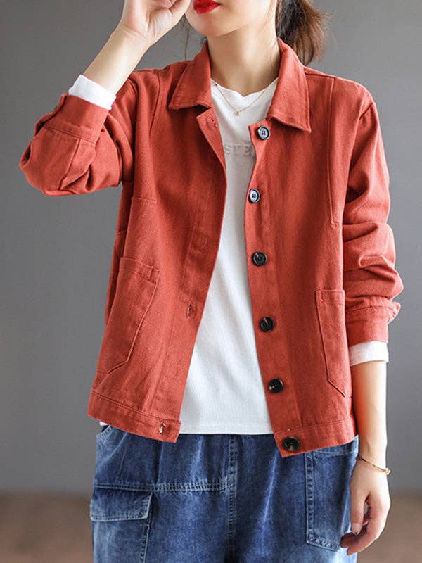 Plush Looks - Wholesale Jacket - Women's - Vintage Loose Long Sleeves Buttoned Solid Color Lapel Collar Outerwear5