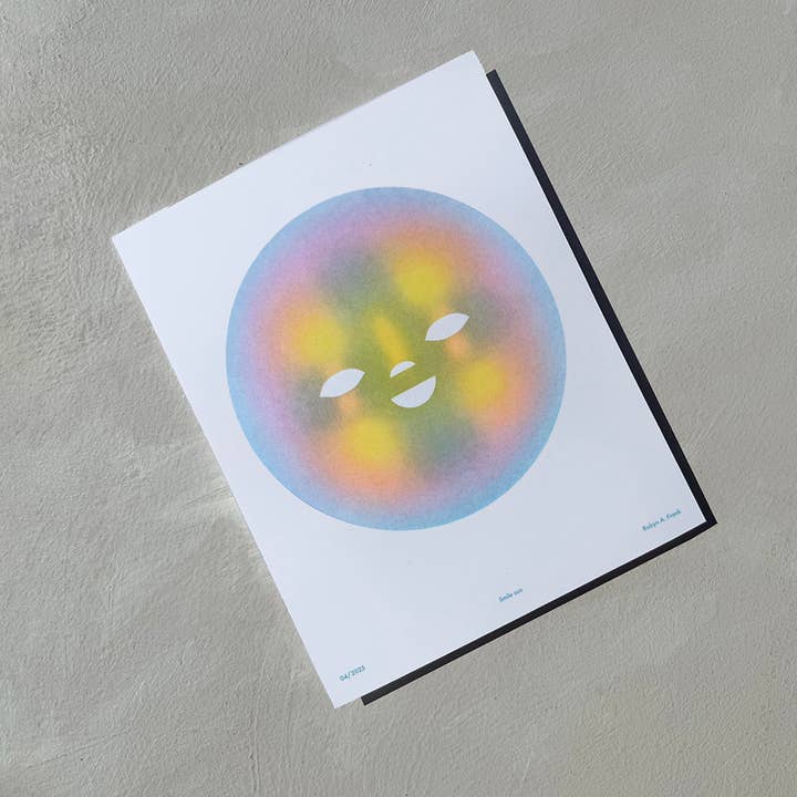 Robyn A. Frank Artworks - Wholesale Art Print - Smile sun risograph art print2