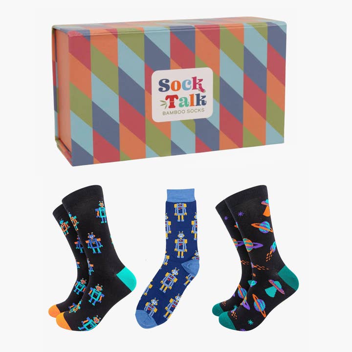 Sock Talk - Wholesale Gift box - Men's Socks Gift Box- Black, Retro