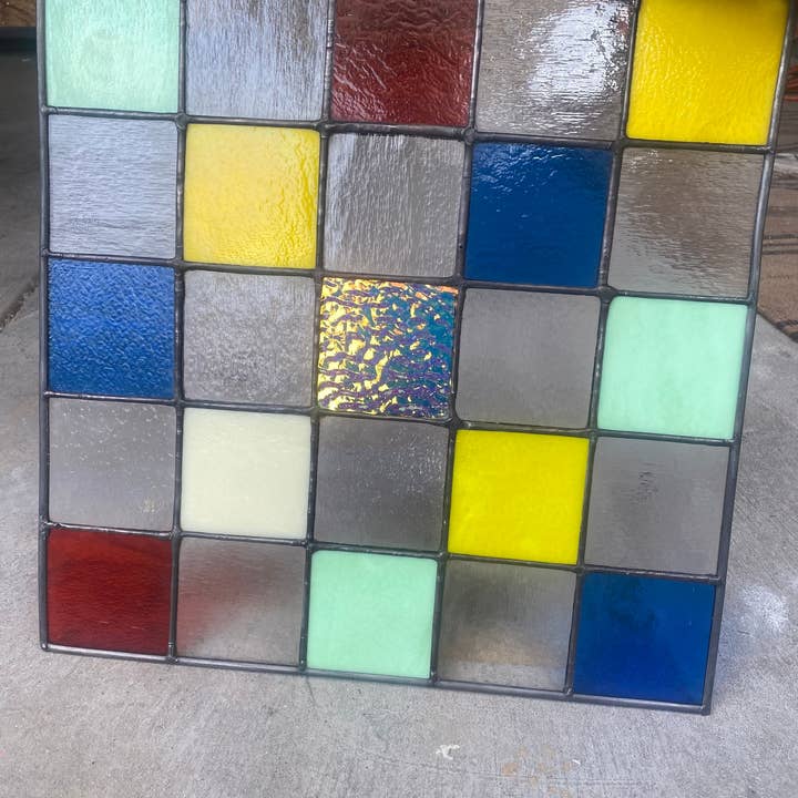 Checkered Stained Glass Window Panel and other Purchase Wholesale gold geometric centerpieces. Free Returns & Net 60 Terms on Faire trending on Faire.