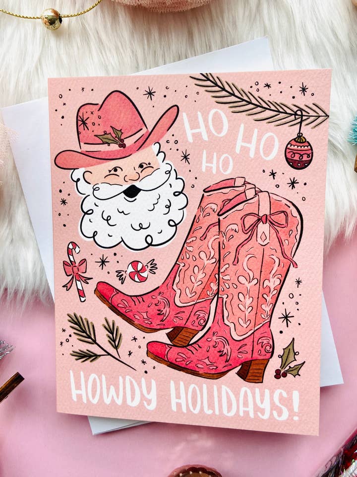 Christmas Santa Cowboy - Howdy Holidays - Greeting Card for wholesale by Makerie Day