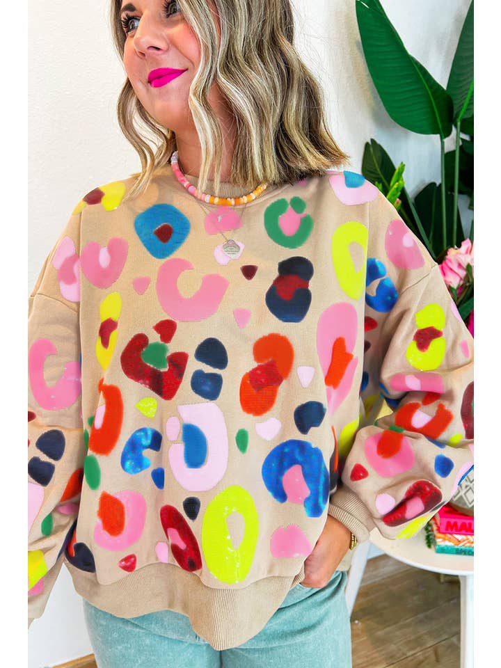 YNIQUE – wholesale Sweatshirt – Women's – Women Leopard Drop Shoulder Pullover Sweatshirt5