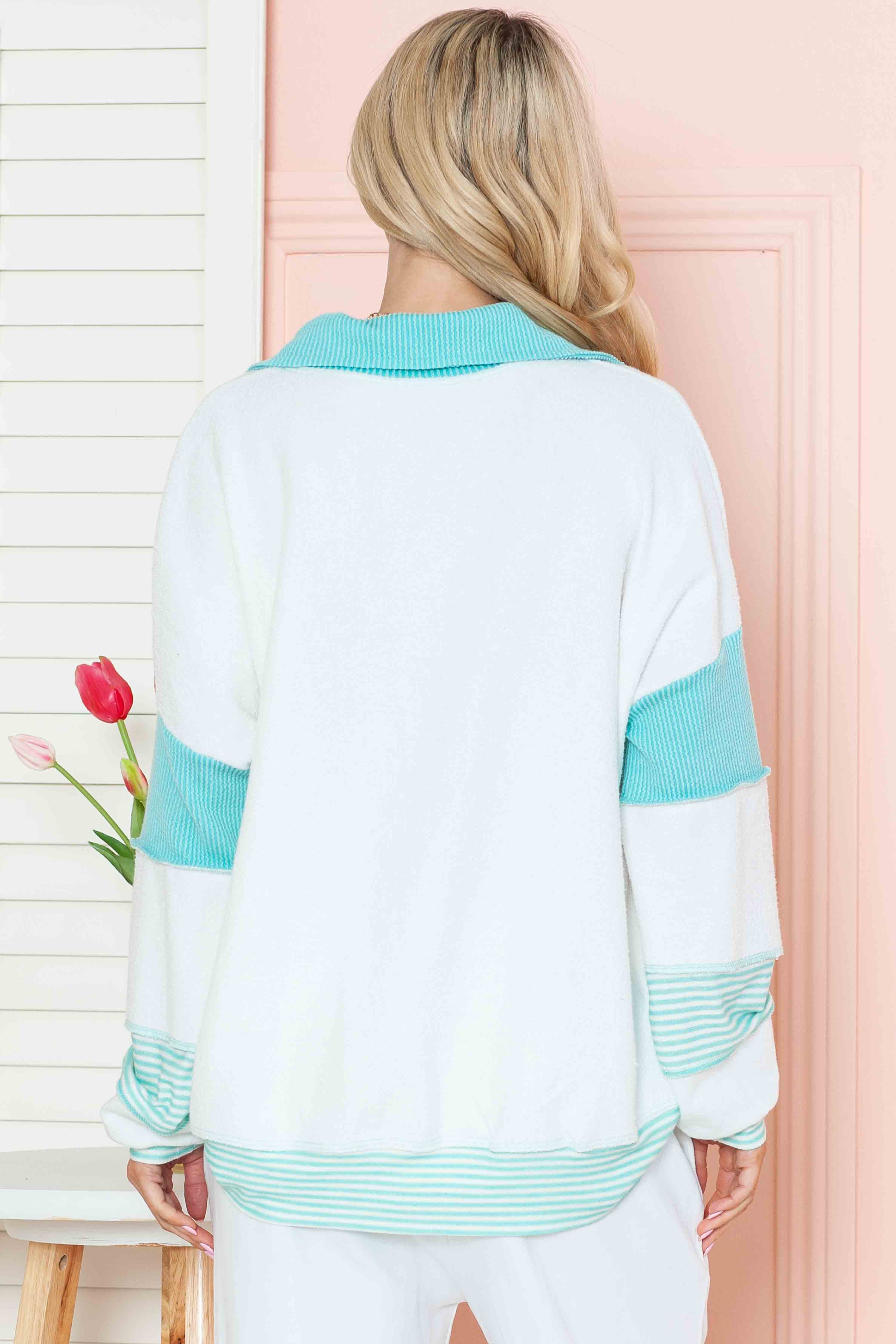 Burgundy Apparel - Wholesale Knit Top - Women's - SOLID LOOSE FIT TOP WITH STRIPE CONTRAST5